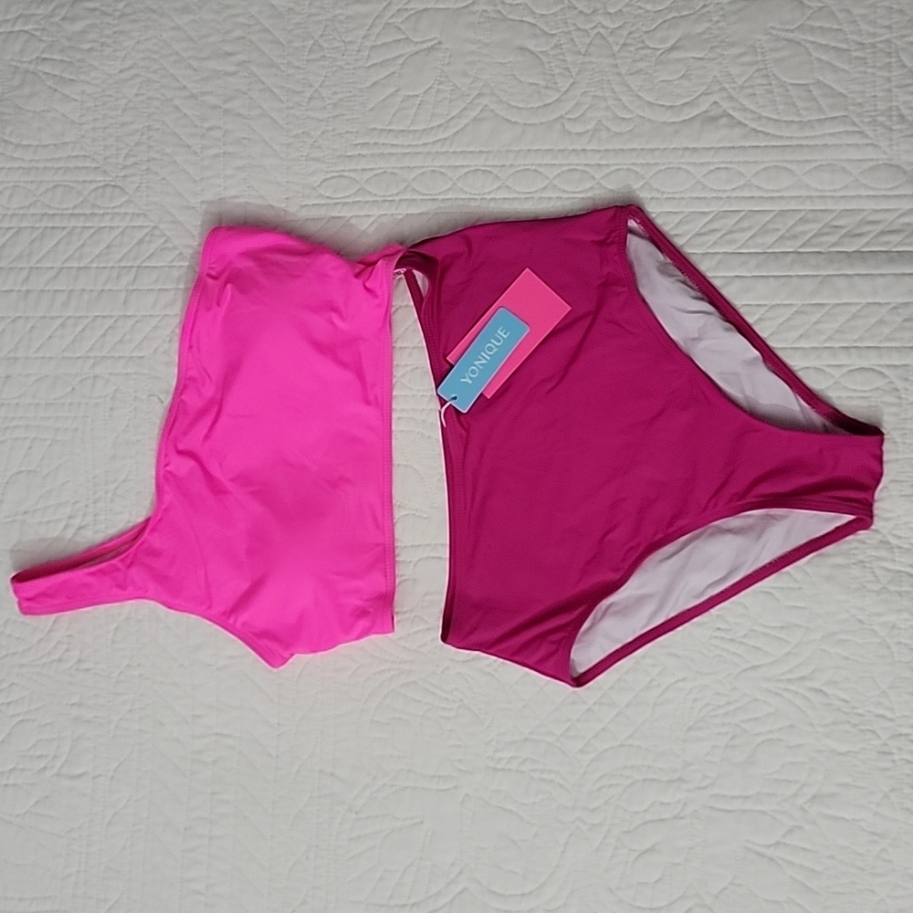 Women's One Shoulder Two Pink Tone Cutout Monokini Swimwear / Bathingsuit Small